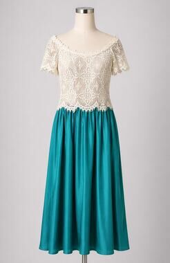 House of Bianchi | Vintage Lace Dress Off the Shoulder Formal Green Skirt